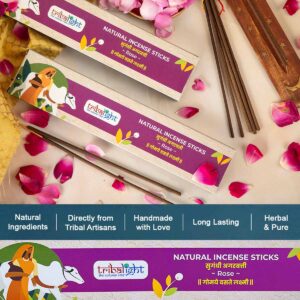 Tribalight Natural Rose Incense Sticks | Panchagavya Natural Incense Sticks | Charcoal Free I Spreads Positive Vibes