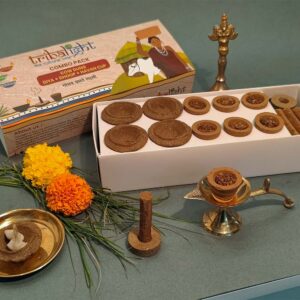 Tribalight Panchagavya Products Combo Pack | Cow Dung Diya, Dhoop, Havan Cup | 12 items each